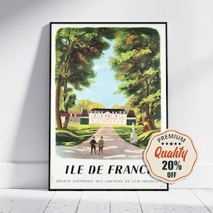 Hi-Res Print - A4, A3...20x30 inch... Société Nationale des Chemins de Fer Français, Île de France, SNCF, 1946 - Vintage Travel Poster
