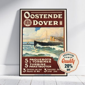 Impresión de alta resolución - A4, A3... 20x30 pulgadas... Ostende Dover, 5 Paquebots à turbinas, Matteoda Angelo ROSSOTTI, 1910, Cartel del barco de viaje