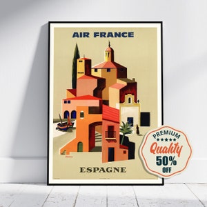 Hi-Res Print - A4, A3...20 x 30 inch...Air France, Espagne - Vintage Fluglinien-Reiseplakat