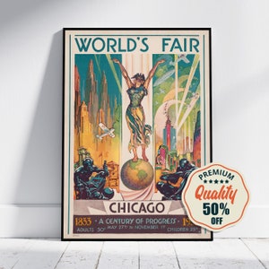 Vintage Fine Art Poster - A4, A1… 20 x 30 inch… Weltausstellung in Chicago, 1933 - Vintage Reise-Druck