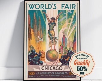 Vintage Fine Art Poster - A4, A1… 20x30 inch… World&#39;s Fair in Chicago, 1933 - Vintage Travel Print