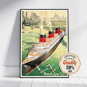 Impresión de alta resolución - A4, A3... 20x30 pulgadas... El cartel de viaje de Normandie de la línea francesa de Walter Thomas, 1936, cartel de barco de viaje