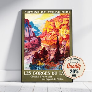 Hi-Res Print - A4, A3...20 x 30 inch... Reisen in Frankreich, Les Gorges du Tarn Lozère, Chemins de fer du Midi, 1930 - Vintage Reiseplakat