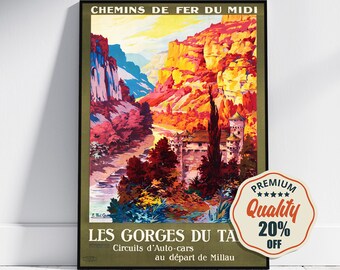 Hi-Res Print - A4, A3...20x30 inch... Travel in France, Les Gorges du Tarn Lozère, Chemins de fer du Midi, 1930 - Vintage Travel Poster