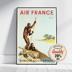 Vintage Fine Art Poster - A4, A1...20x30 inch... Air France, Afrique Occidentale, by Albert Brenet, 1952 - Airline Advert Travel Print