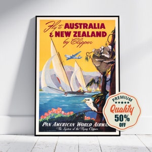 Vintage Fine Art Poster - A4, A1...20x30 inch... Pan American - Australia New Zealand - Vintage Airline Print