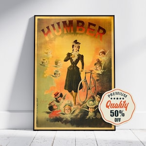 Impresión de alta resolución - A4, A3... 20x30 pulgadas... Humber Bicycle Emile Clouet Cycles, 1894 - Cartel publicitario de ciclismo antiguo