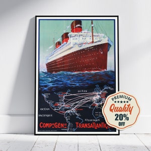 Impresión de alta resolución - A4, A3... 20x30 pulgadas... Sebille Albert Compagnie Generale Transatlantique Paquebot Ile De France - Cartel del barco de viaje