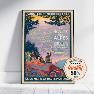 Vintage Fine Art Poster - A4, A1...20x30 inch... The Alps road, La Route Des Alpes, PLM - Vintage Travel Print