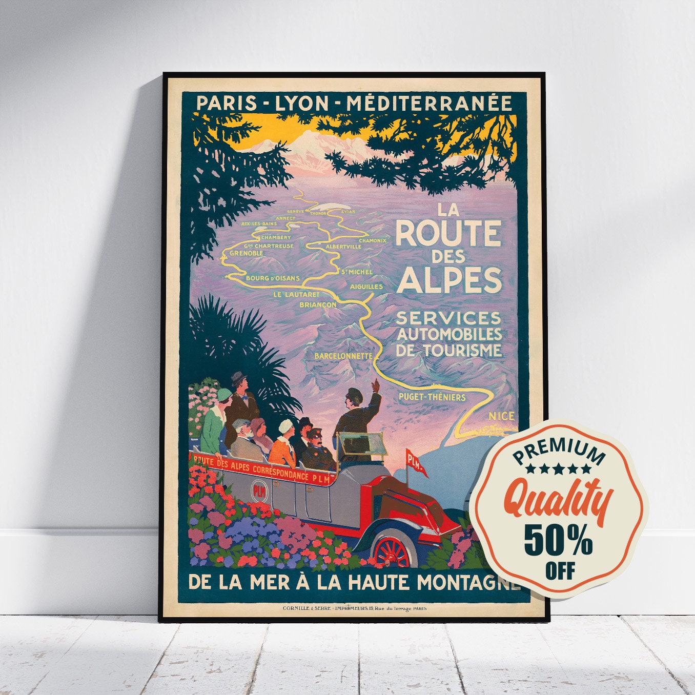 Vintage Fine Art Poster - A4, A1...20x30 inch... The Alps road, La Route Des Alpes, PLM - Vintage Travel Print
