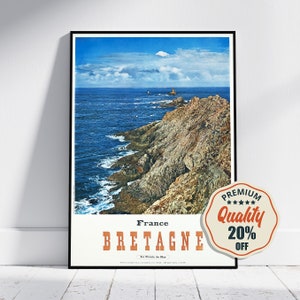 Hi-Res Print - A4, A3...20x30 inch.. Travel in France, Bretagne Brittany, La Pointe du Raz, 1955 - Vintage Travel Poster