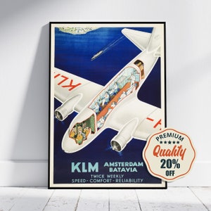Stampa ad alta risoluzione - A4, A3...20x30 pollici... K.L.M. Royal Dutch Air Line, Amsterdam Batavia - Poster pubblicitario della compagnia aerea vintage