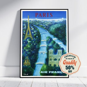 Hi-Res Print - A4, A3...20x30 inch... Air France, Paris, France - Vintage Airline Advertising Travel Poster