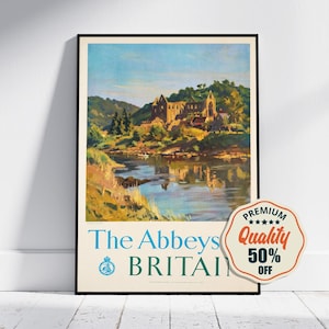 Póster de bellas artes vintage - A4, A1... 20 x 30 pulgadas... Las abadías de Gran Bretaña, Asociación Británica de Viajes y Vacaciones, 1949 - Impresión de viajes