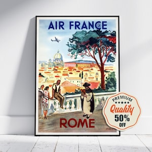Stampa ad alta risoluzione - A4, A3...20x30 pollici... Air France, Roma - Poster della compagnia aerea vintage