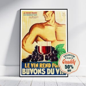 ヴィンテージ ファイン アート ポスター - A4、A1...20 x 30 インチ...ル ヴァン レンド フォート (Geo Yrrab、1934)、ブヴォン ル ヴァン、ル ヴァン ド フランス - アルコール ドリンク プリント