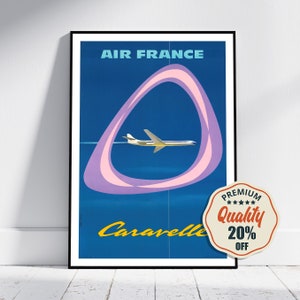 Hi-Res Print - A4, A3...20x30 inch... Air France, Caravelle, Jean Colin - Vintage Advertising Airline poster