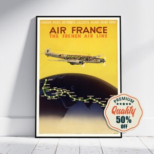 Hi-Res Print - A4, A3...20x30 inch... Air France, The French Air line - Vintage Airline Poster