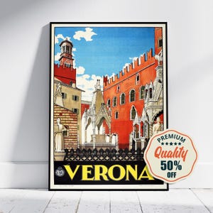 Vintage Fine Art Poster - A4, A1...20x30 inch... Visit Italy, Verona Veneto, Italy Travel, Office ENIT Italia City View, 1938 - Travel Print