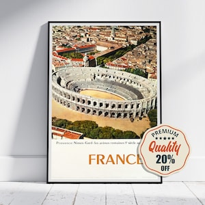 Hi-Res Print - A4, A3...20x30 inch... Travel in France, Nîmes, Gard, Les arènes romaines 1er siècle après, 1959, Vintage Sports Poster