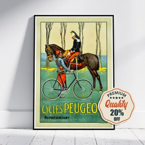 Hallo-Res Druck - A4, A3...20x30 inch... Velos peugeot, Militaire Poste, Valentigney Doubs, 1900 - Vintage Fahrrad Werbeplakat