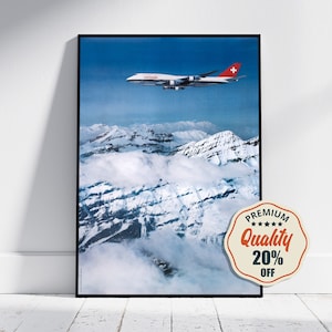 Impresión de alta resolución: A4, A3... 20 x 30 pulgadas... Swissair, Boeing 747-357, Fernand Rausser, 1983 - Cartel publicitario vintage de aerolínea