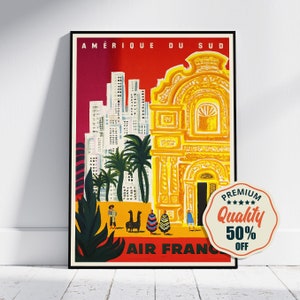 Vintage Fine Art Poster - A4, A1...20x30 inch... Air France, Amerique Du Sud - Vintage Airline Print