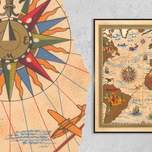 Póster de bellas artes vintage - A4, A1... 20 x 30 pulgadas... Air France París, Mapa Nova et Vetera de Lucien Boucher, 1950 - Impresión de viaje en avión