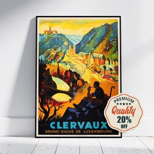 Hi-Res Print - A4, A3...20x30 inch... Werbeplakat für Clervaux - Großherzogtum, Luxemburg, 1935 - Vintage Reiseplakat