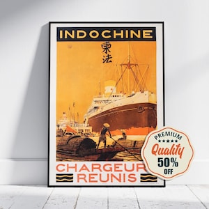 Impresión de alta resolución - A4, A3... 18 x 27 pulgadas... Indochine, Chargeurs Reunis, Cartel del barco de viaje