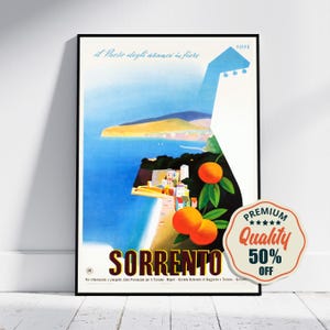 Stampa ad alta risoluzione - A4, A3...20x30 pollici... Viaggio in Italia, Sorrento, Il Paese degli Aranci in Fiore, 1952 - Poster pubblicitario di viaggio vintage