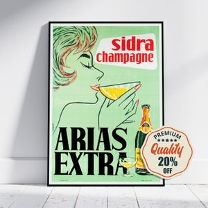 Hi-Res Print - А4, А3… 20x30 inch ... Spanien, Champagne, Sidra Woman, Arias Extra, 1962 - Vintage Drink Poster