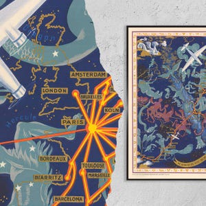 Póster de bellas artes vintage - A4, A1... 20 x 30 pulgadas... Air France París, mapa de ruta de las constelaciones, mapa estelar, 1939 - Impresión de viajes en avión