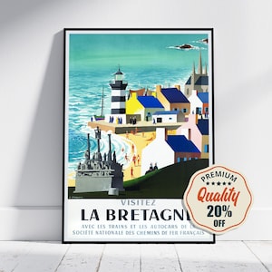 Impresión de alta resolución - A4, A3... 20x30 pulgadas... Société Nationale des Chemins de Fer Français, Visitez la Bretagne, SNCF, 1965 - Cartel de la aerolínea de viaje