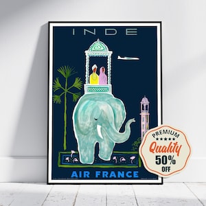 Vintage Fine Art Poster - A4, A1...20x30 inch... Air France, Visit India - Vintage Airline Print