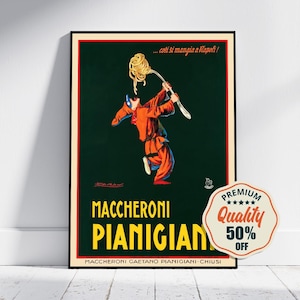 Póster de Bellas Artes Vintage - A4, A1... 50 x 76 cm... "Maccheroni Pianigiani" de Achille Mauzan, 1930 - Impresión de cocina italiana, impresión artística estética