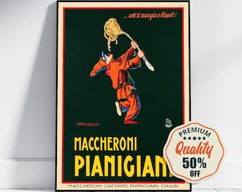 Vintage Fine Art Poster - A4, A1...20x30 inch... &quot;Maccheroni Pianigiani&quot; Achille Mauzan, 1930 - Italian Kitchen Print, Aesthetic Art Print