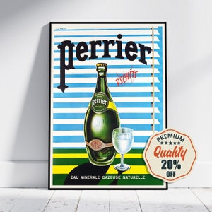 Impresión de alta resolución - A4, A3... 20x30 pulgadas... Perrier Pschitt, Eau minérale gazeuse naturallle, Bernard Villemot, 1957 - Cartel publicitario vintage