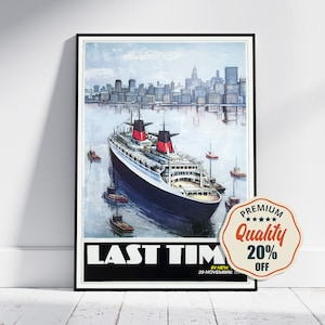 "Hi-Res Druck - A4, A3...44x27 cm... French Line Transatlantique, Last Time, Paris, Transatlantik, New-York, 1974, Reiseboot Poster
