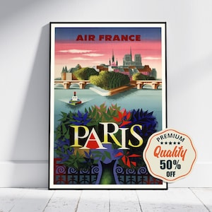 Vintage Fine Art Poster - A4, A1...20x30 inch... Air France Advertising, Paris - Vintage Airline Print