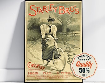 Hi-Res Print - A4, A3...20x30 inch... Starley Bros Psycho Cycles Coventry Bicycle, 1890 - Antique Advertising Poster