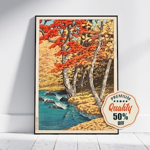 Hi-Res Print - A4, A3...20x30 inch... Autumn at Oirase, Views of Japan, Vintage Poster by Kawase Hasui, Ukiyo-e Print, 1933