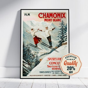 Impresión de alta resolución - A4, A3... 20x30 pulgadas... Chamonix, Mont-Blanc, Sports D'Hiver PLM - Cartel deportivo vintage