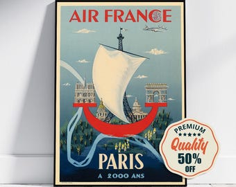 ビンテージ エールフランス ポスター - パリ - 航空会社ポスター - A3