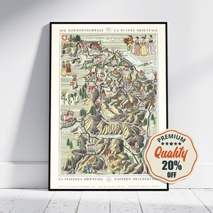 Stampa ad alta risoluzione - A4, A3...20 x 30 pollici... La Suisse, Svizzera orientale, Sciaffusa San Gallo Appenzello, 1939 - Poster con mappa vintage