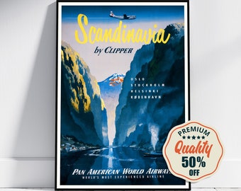 Hi-Res Print - A4, A3...20x30 inch... Pan Am (Pan American World Airways) Scandinavia - Vintage Airline Travel Poster