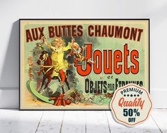Vintage Fine Art Poster - A4, A1...20 x 30 inch... Aux Buttes Chaumont. Jouets et objets pour étrennes, Chéret, Jules, 1885. sitcom Freunde.