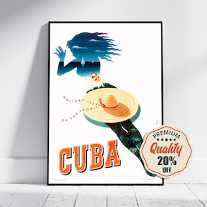 Impresión en alta resolución: A4, A3...20 x 30 pulgadas... Visite Cuba, la perla del Caribe: cartel publicitario de viajes vintage