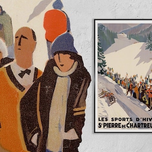 Vintage Fine Art Poster - A4, A1...20x30 inch... PLM Les sports d&#39;hiver à Saint-Pierre de Chartreuse by Rodger Broders, 1930, Winter Sport