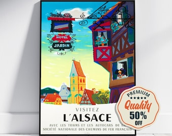 Hi-Res Print - A4, A3...20x30 inch... L&#39;Alsace avec les trains et les autocars de la Société Nationale des Chemins de Fer Français, 1956